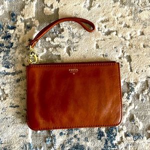 Tan fossil wristlet